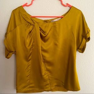 Short Sleeved Chartreuse Satin Blouse